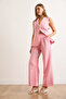 Women's Pink Buttoned Pleated Palazzo Double Trousers Pnt-19000355 - 3