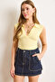Women's Yellow 5 Button Polo Neck Stretchy Cotton Blouse Blz-19003045 - 5