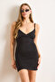 Women's Black Strap Double Breasted Collar Mini Viscose Dress Elb-19002401 - 3