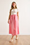 Women's Ecru Candy Pink Garnished Short Sleeve Midi Dress Elb-19002366 - 2