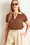 Women's Brown Beige Polo Neck Color Block Wrap Blouse Blz-19003046 - 6