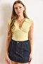Women's Yellow 5 Button Polo Neck Stretchy Cotton Blouse Blz-19003045