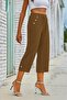 Women's Elastic Waist Button and Pocket Detailed Capri Imported Linen Trousers - 3