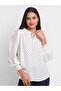 Polka Dots Tie-Up Neck Balloon Sleeve Top