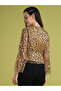 Women Animal Print Bell Sleeves Top with Lettuce Edge - 3