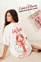Women's Off-White Oversize Le Bistro Written Seafood Patterned T-Shirt Gift Bag Set