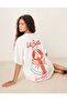 Women's Off-White Oversize Le Bistro Written Seafood Patterned T-Shirt Gift Bag Set - 2