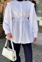 Waist Tied Shoulder Padded Shirt White - 3