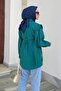 Waist Tied Shoulder Padded Shirt Emerald Green - 3