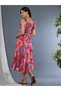 Women All-Over Print Tie-Up Sleeve A-Line Midi Dress - 3