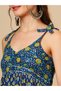 Women Blue Floral Print Tie Sleeves A-Line Midi Dress - 4