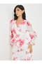 Floral Print V Neck Chiffon A-Line Maxi Dress - 3