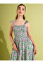 Women All-Over Print Strappy Tiered Midi Dress with Smocking - 5