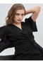 Women Black Shimmer Twist Front Sheath Knee Length Dress with Flared Sleeves - 4