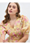 All-Over Floral Print V Neck A-Line Midi Dress with Ruffle Trim - 4
