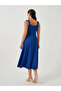 Plain Sweetheart Neck Strappy A-Line Midi Dress - 5