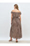 All-Over Floral Print Off Shoulder A-Line Maxi Dress with Ruffle Trim - 5