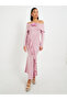 Solid Off Shoulder Mermaid Maxi Dress with Corsage Detail - 2