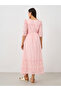 Solid Embroidered Short Sleeve Midi Dress - 6