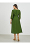 Solid Round Neck A-Line Midi Dress with Button Detail - 5