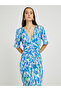 Printed Ruched Detail V-Neck Maxi Dress - 2