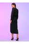Women Black Solid Wrap Look A-Line Midi Dress with Tulip Hem - 3
