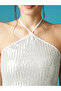 Women Silver Embellished Halter Neck Sheath Midi Dress - 4
