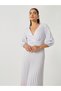 Ombre Print Pleated Balloon Sleeves A-Line Maxi Dress - 3