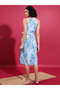 All-Over Printed Halter Neck Sheath Midi Dress with Belt - 3