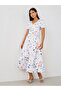Floral Print Short Sleeves A-Line Midi Dress
