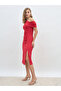 Solid One Shoulder Sheath Midi Dress with Ruched Detail - 3