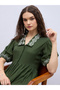 Embroidered V-Neck Puff Sleeve A-Line Midi Dress - 4