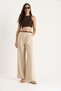 Women's Beige Straw Belted Pocket Detailed Striped Linen Palazzo Trousers 3434 60283437 - 3