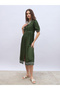 Embroidered V-Neck Puff Sleeve A-Line Midi Dress - 3