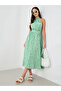 Printed Sleeveless Midi Dress with Tie-Up Neck