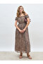 All-Over Floral Print Off Shoulder A-Line Maxi Dress with Ruffle Trim