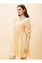 Women Peach Floral Printed Square Neck A-Line Mini Dress - 3