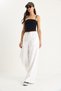Women's White Elastic Waist Linen Palazzo Trousers with Pocket Detail Yp5219 60283436 - 3