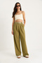 Women's Oil Green Double Pleated Detailed Belted Knitted Trousers 3851 60261449 - 2