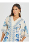 All-Over Print 3/4 Sleeves A-Line Midi Dress - 4