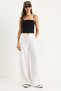 Women's White Elastic Waist Linen Palazzo Trousers with Pocket Detail Yp5219 60283436
