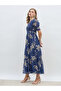 Floral Print Ruched Puff Sleeves Tiered Maxi Dress - 3