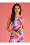 Women Abstract Print Ruffled Asymmetric Hem Sheath Midi Dress - 5