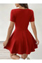 Women's Short Sleeve Square Neck Short Detailed Pocket Diving Dress - 5
