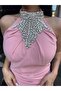 Women's Imported Crepe Fabric Neck and Chest Stone Embroidered Slit Lined Special Design Dress - 3