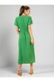 Lupinn Fashion Green V-Neck Short Sleeve Side Tie Belted Midi Dress -Woven - 4