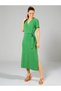 Lupinn Fashion Green V-Neck Short Sleeve Side Tie Belted Midi Dress -Woven - 2