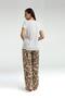 Top V-Neck Short-Sleeved Blouse, Bottom Print and Pocket Pajama Set - 6