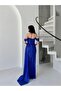 Cobalt Blue Low Sleeve Sequin Evening Dress - 4