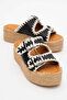 Dericlub Women's Straw Thick Sole Double Banded Slippers Real Leather Zy 8090 Black - 2